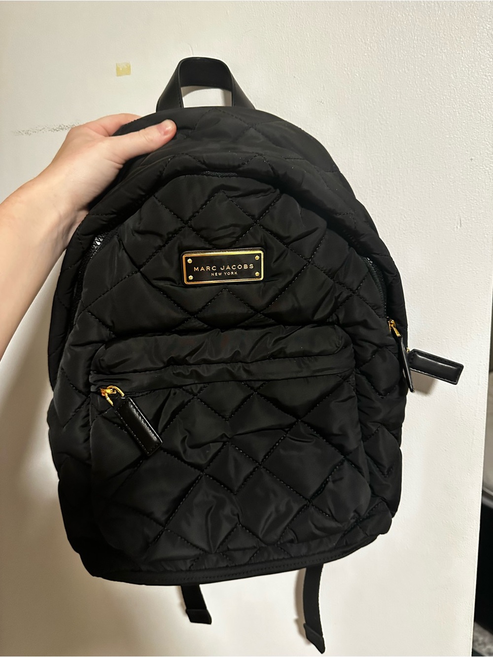 Marc Jacobs Black Quilted Nylon Backpack with Gold Hardware